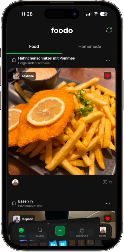 foodo App - Startseite Feed